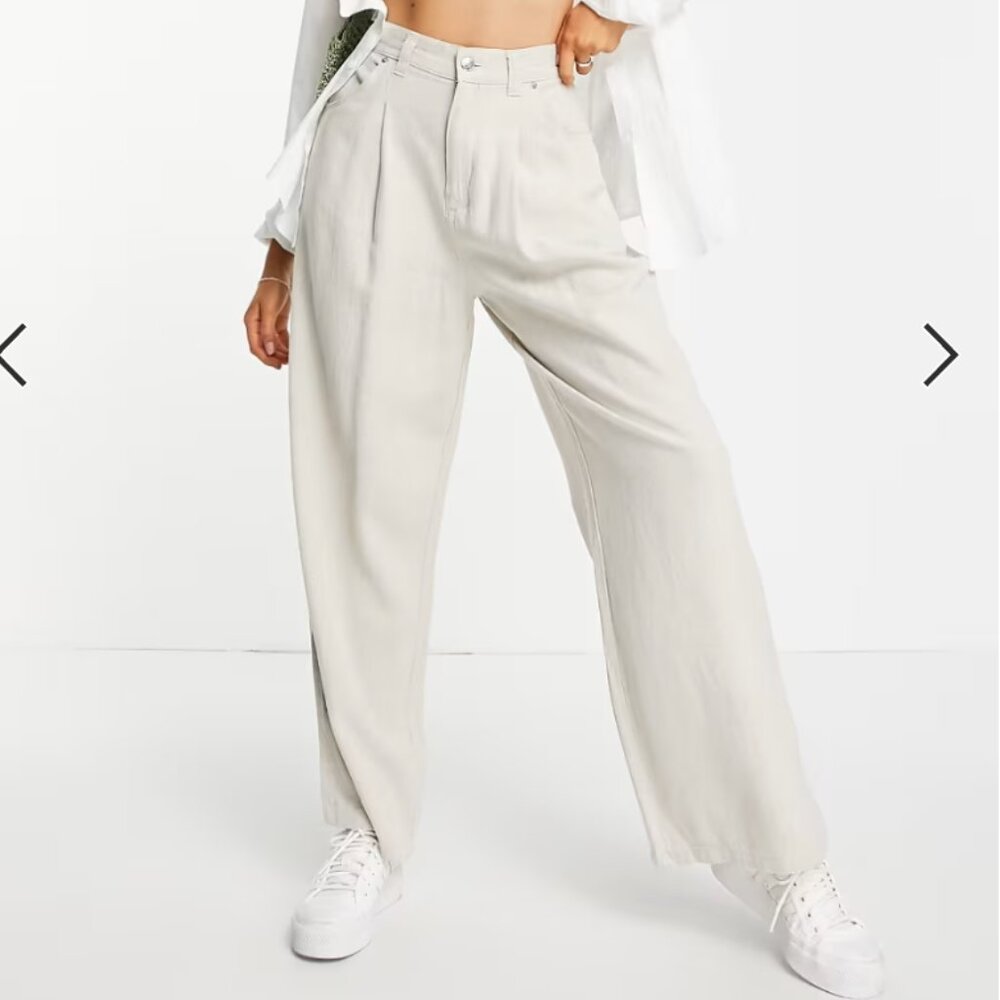 ASOS DESIGN Linen Wide Leg Pant in Oatmeal